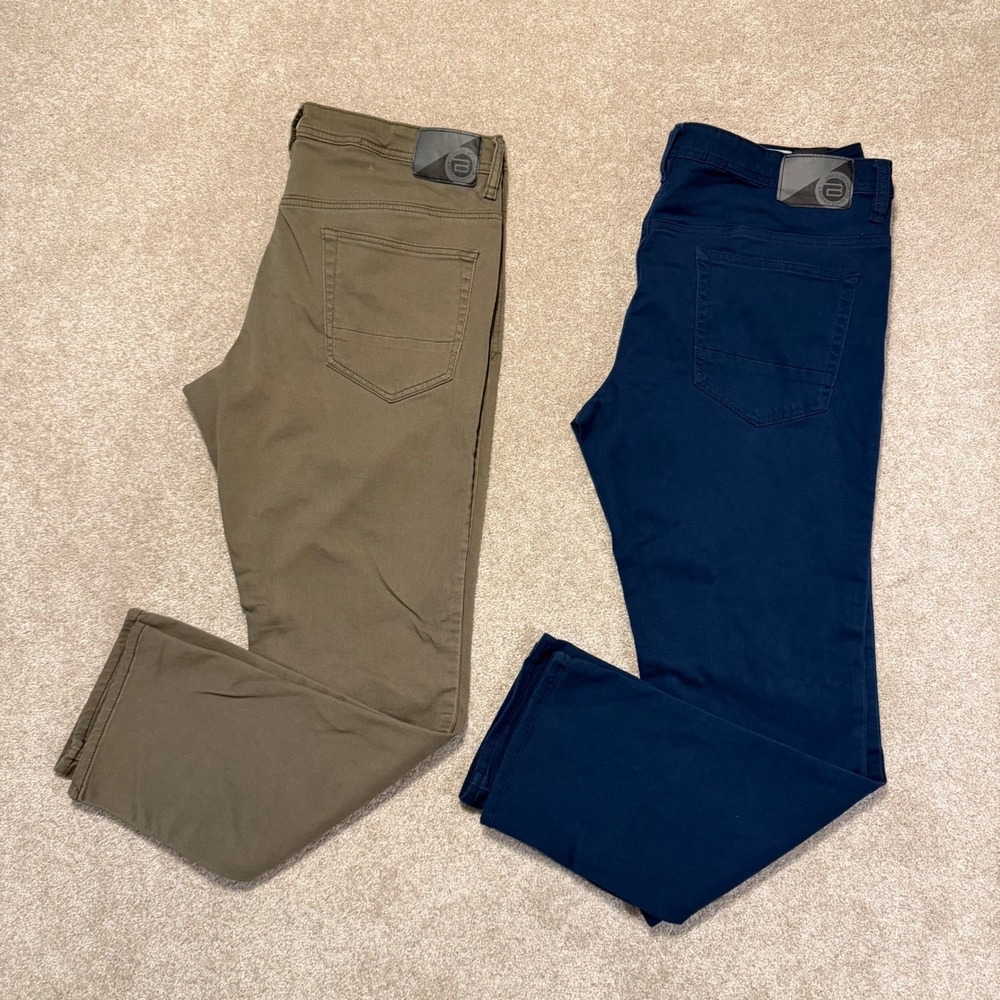 Buffalo Archer Slim Stretch Pants Mens 36x32 (36x31) Blue Olive Green Bundle 2pk
